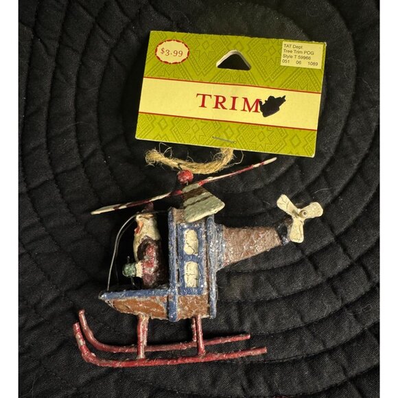 Lot of 2 Santa Helicopter & Motorcycle Christmas Ornament By Trim - Picture 2 of 15